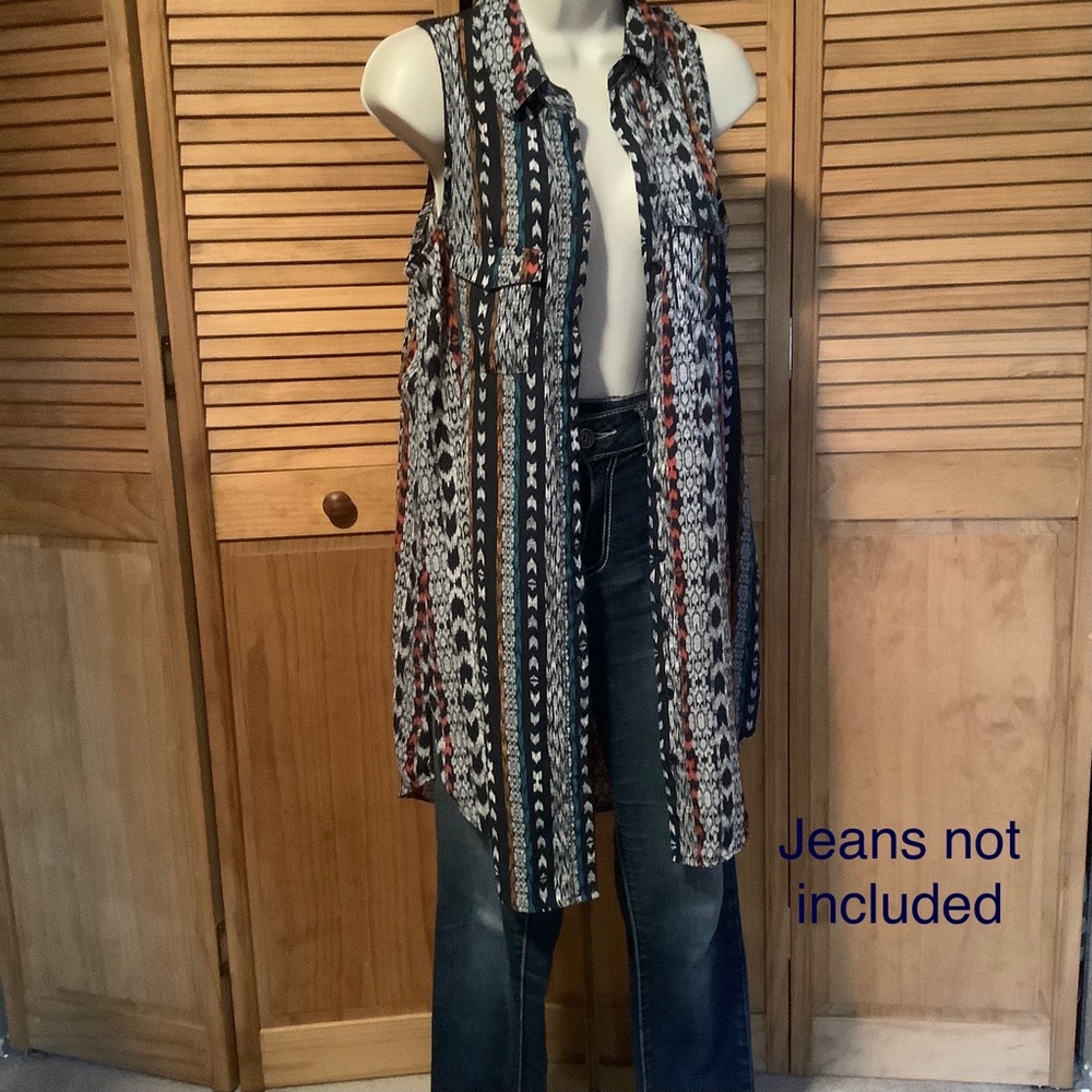 Xhilaration long button front tunic shirt dress with lace back sm-med NEW